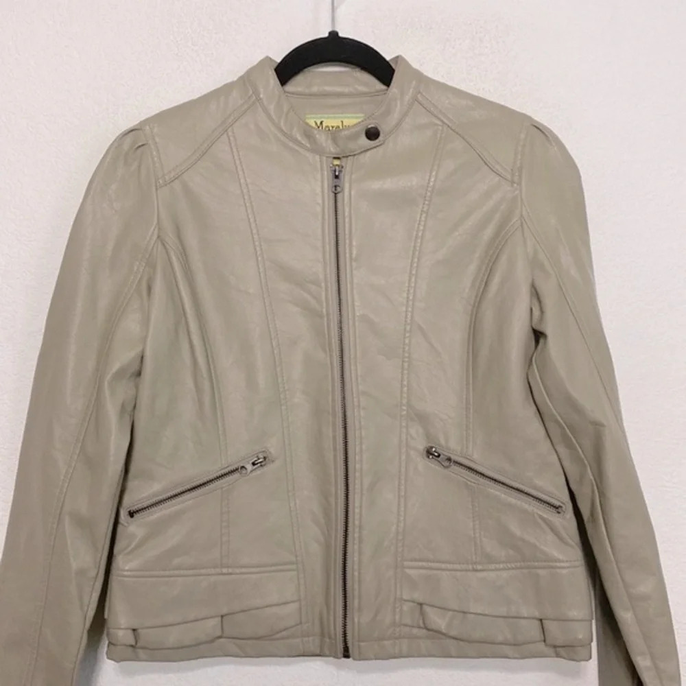 Maralyn & Me Motorcycle Faux Leather Gorpcore Taupe Bikercore Moto Jacket Size M